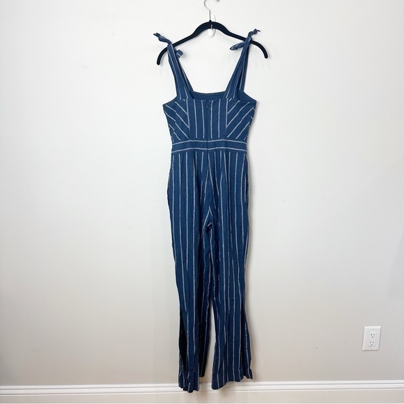 Rachel Roy Kate Linen Striped Shoulder Tie Jumpsuit - Picture 4 of 9
